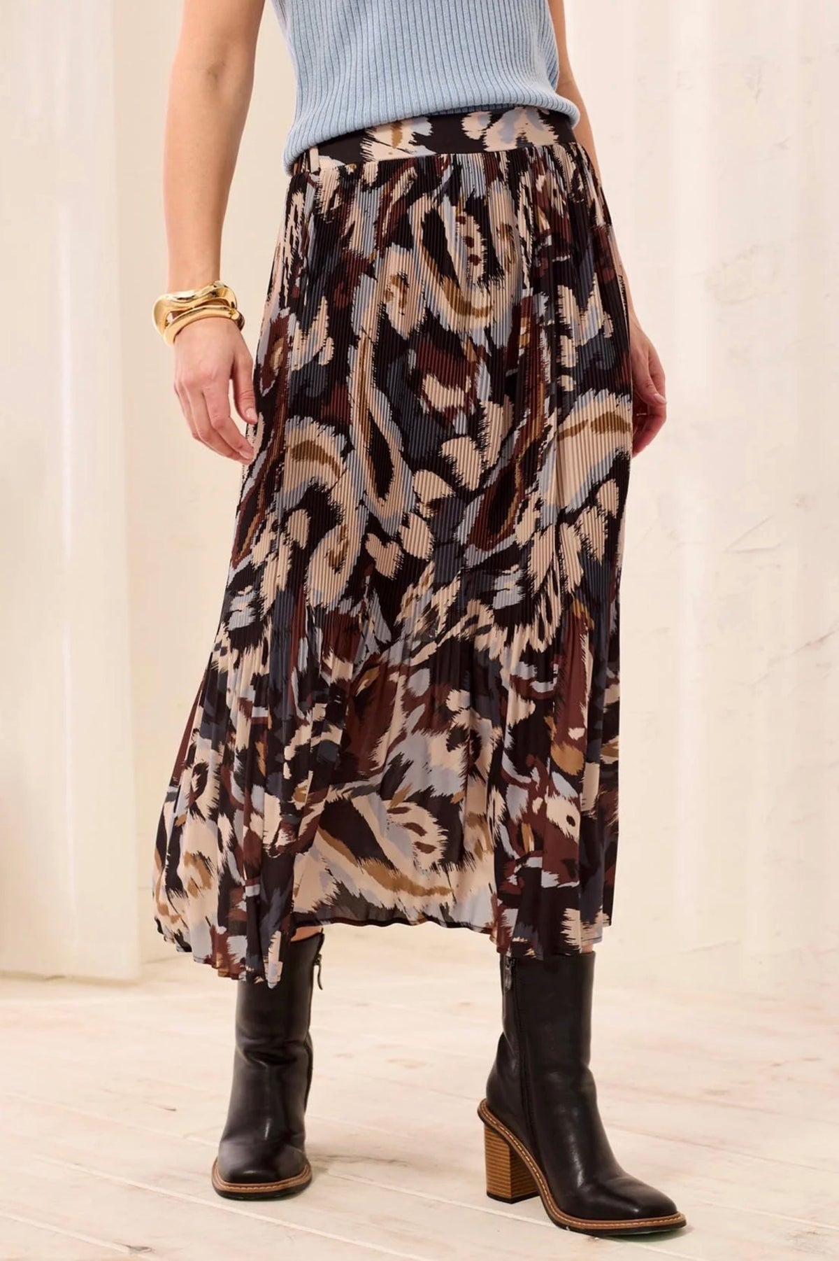 Tribal Flowy Plisse Printed Crepe Skirt
