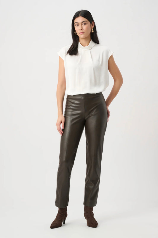 Joseph Ribkoff Bonded Leatherette Straight Pull-On Pants Mocha 263232