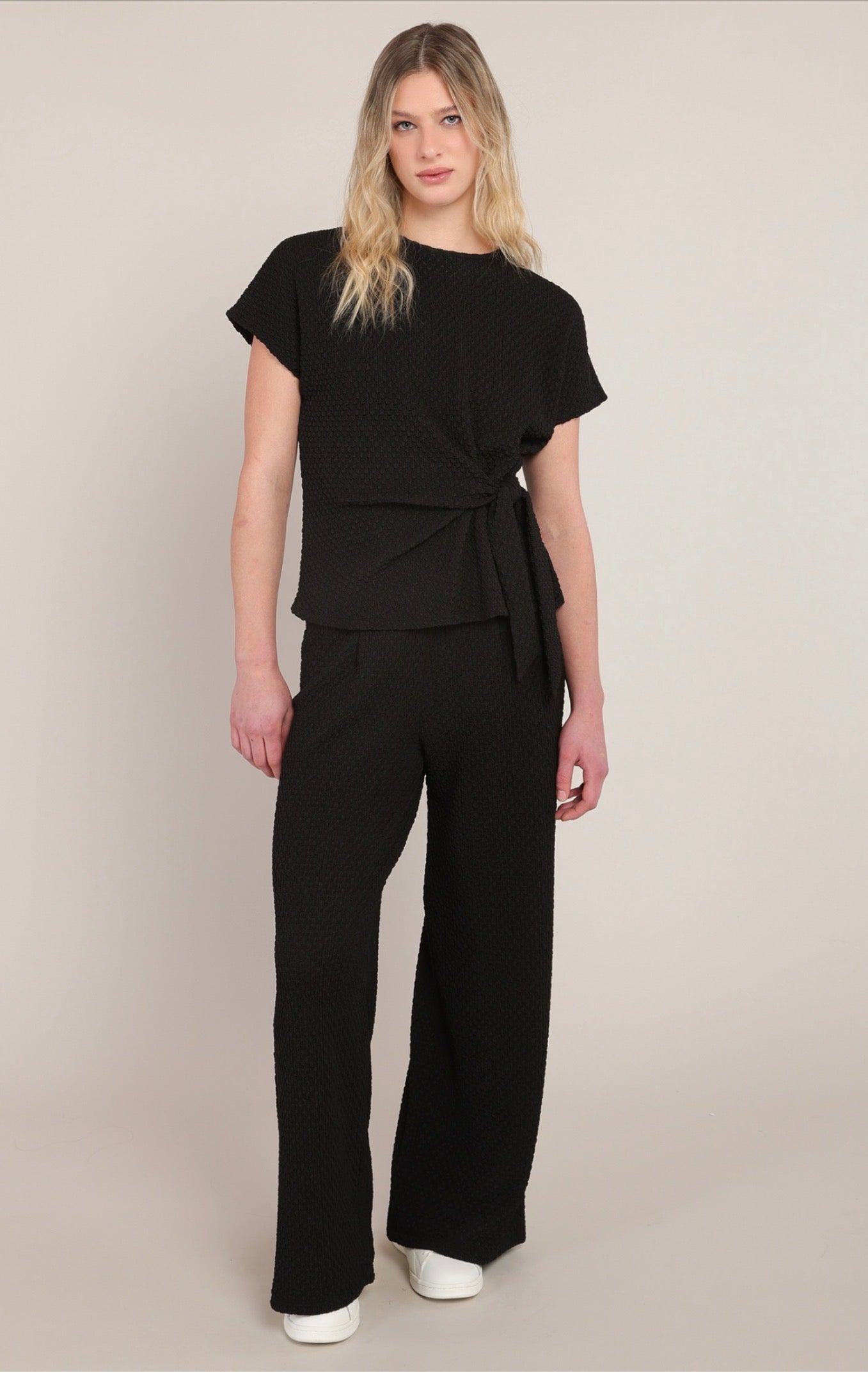 Room 34 Textured Wide Leg Pants Black