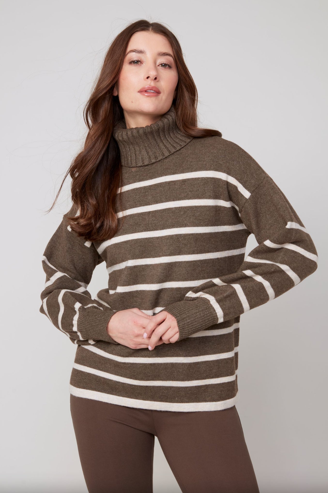 Renuar Striped Turtleneck Sweater Chocolate