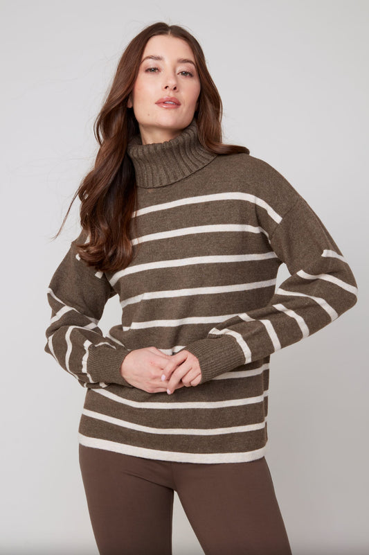 Renuar Striped Turtleneck Sweater Chocolate