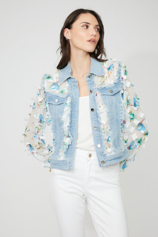 Frank Lyman Denim Floral Puff Sleeve Jacket Style 261601