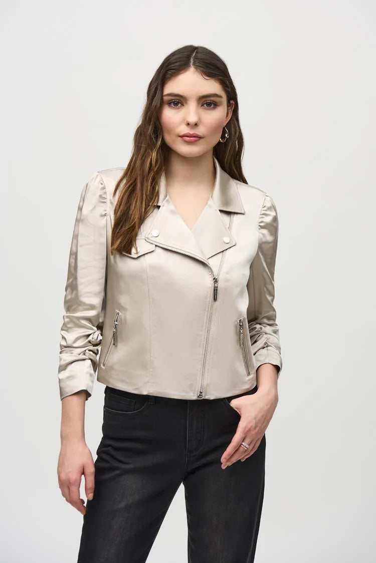 Joseph Ribkoff Satin Moto Jacket With Zippers 244903