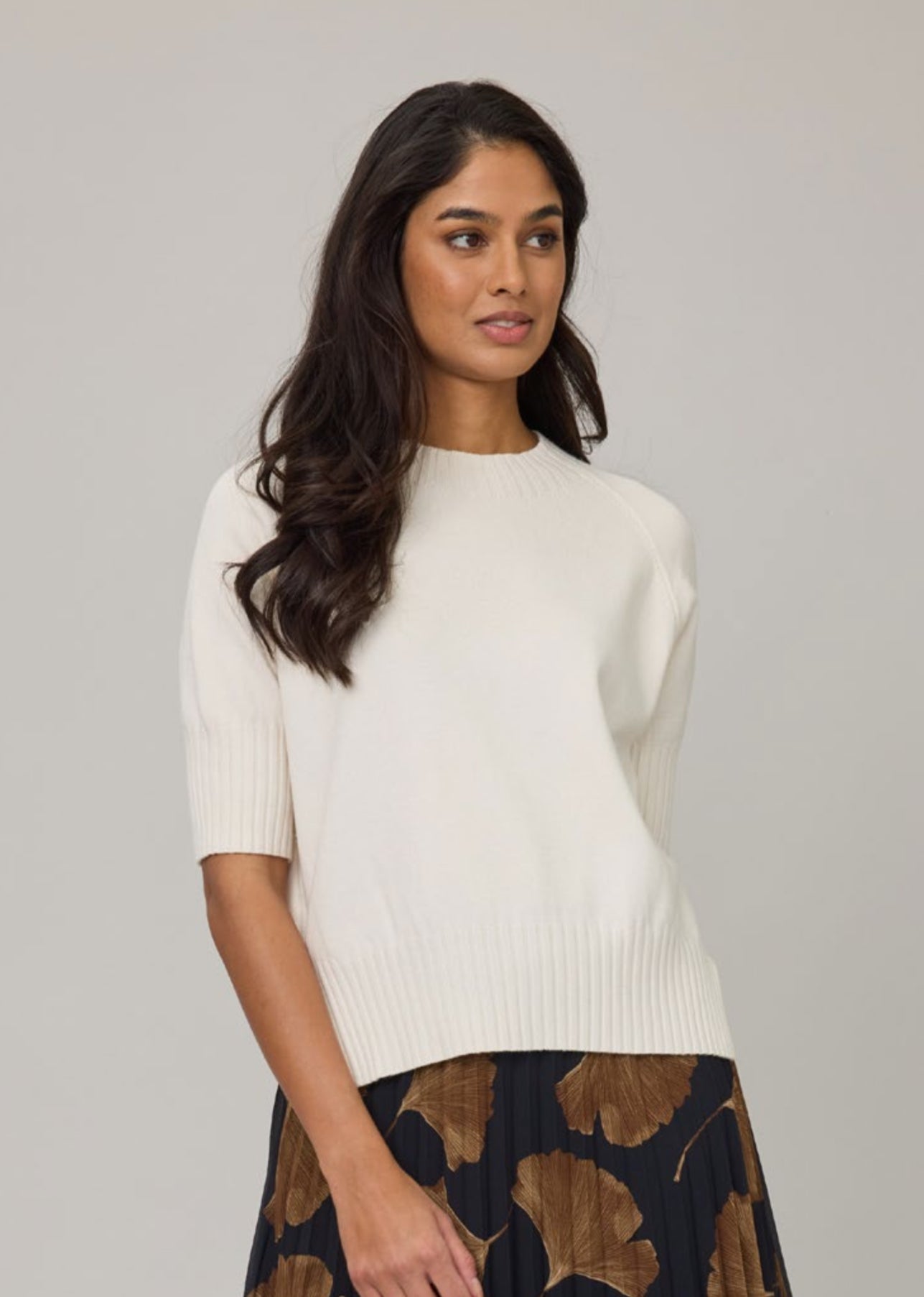 Pistache Short Sleeve Crew Knit Sweater Chantilly Cream