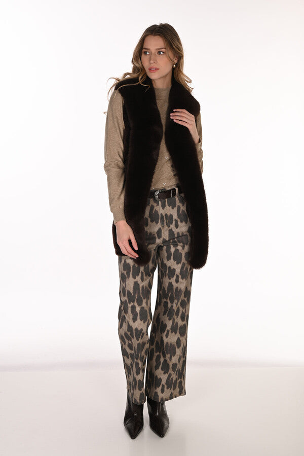 Frank Lyman Leopard Print Belted Trousers