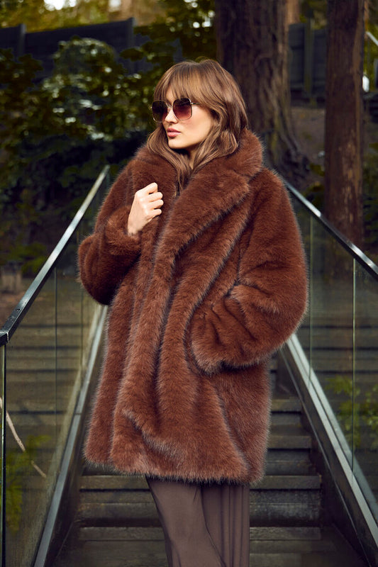 Frank Lyman Brown Faux Fur Coat