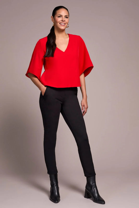 Tribal Crepe Flutter Sleeve Blouse Carmine