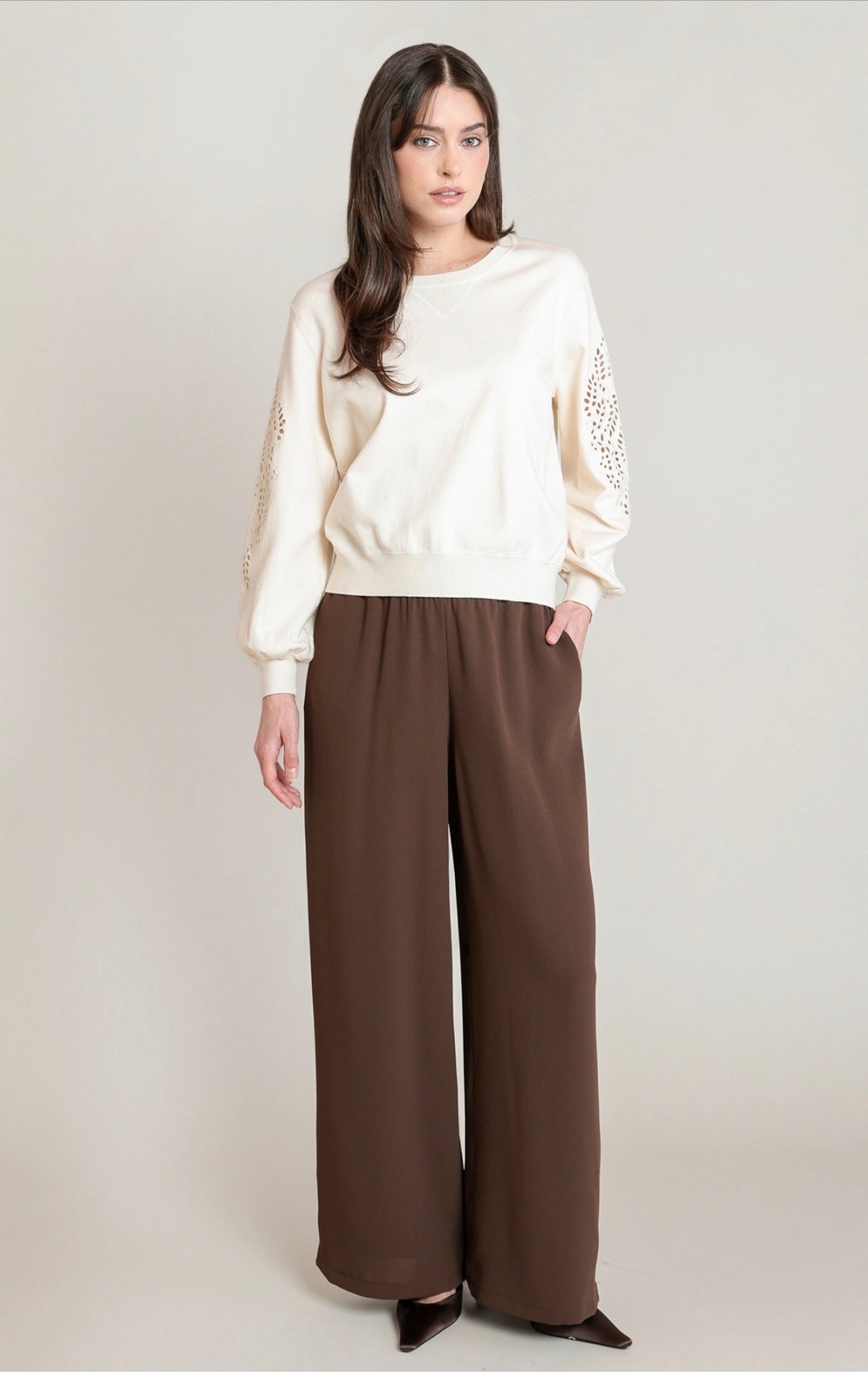 Black Tape Wide Leg Pull On Pants Brown