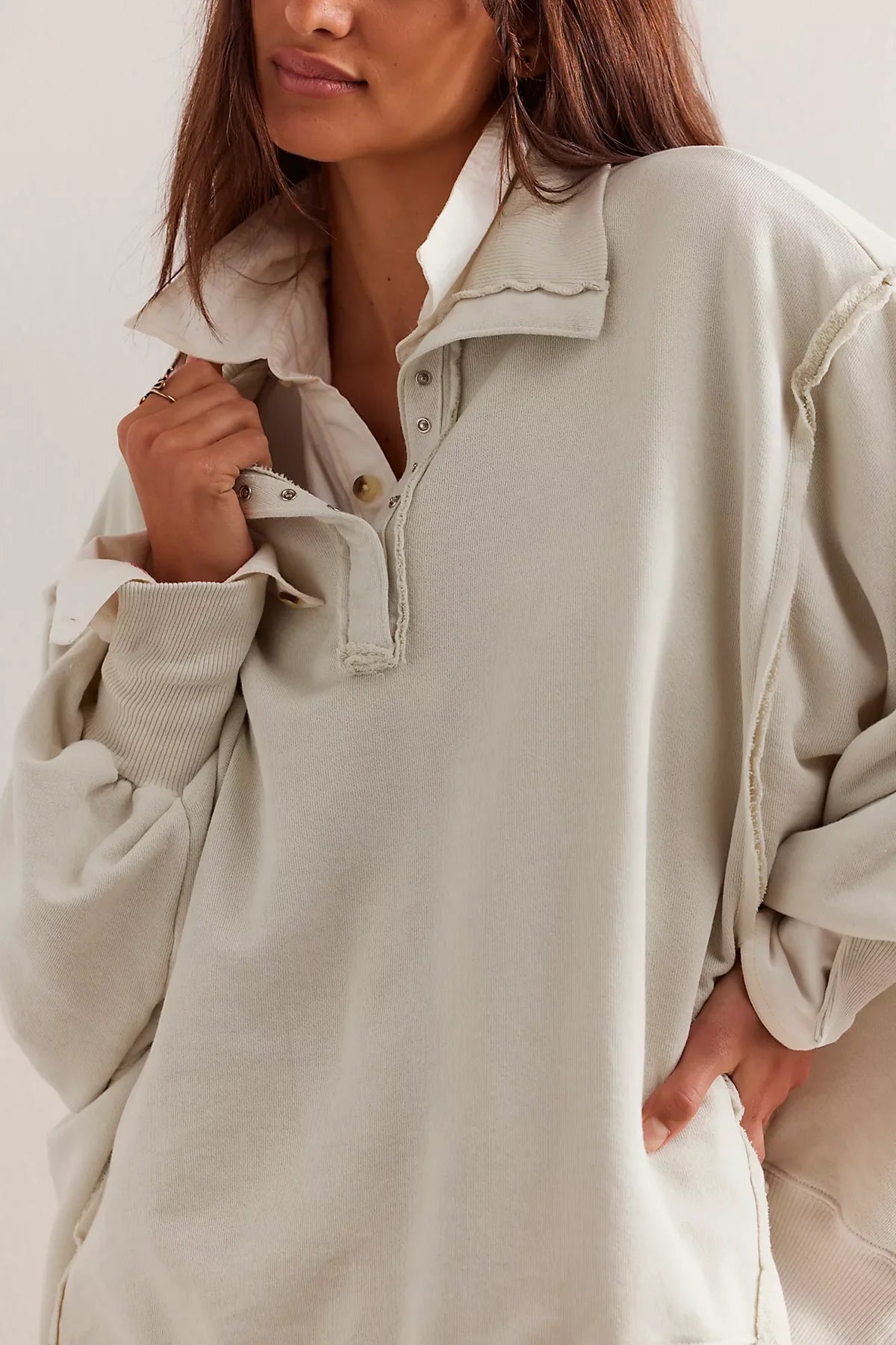 Free People Camden Henley Sweatshirt Grey Opal