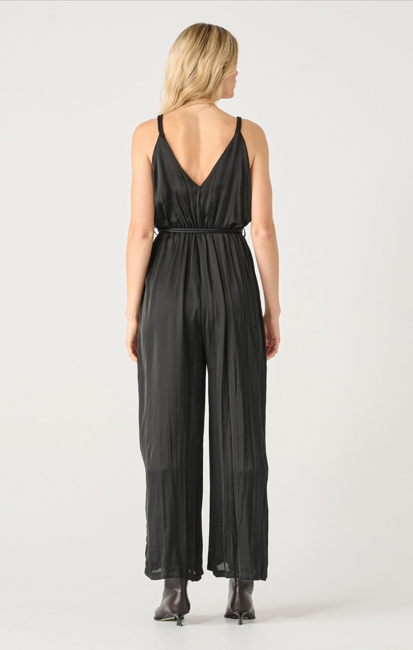 Black Tape Twisted Strap Wrap Jumpsuit