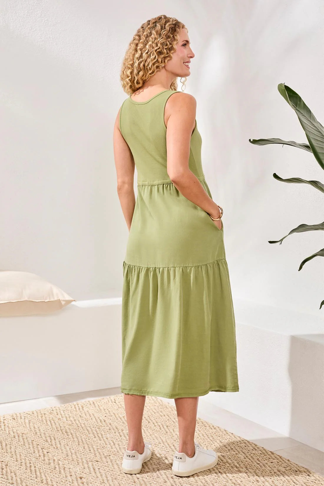 Tribal Tiered Tie Waist Maxi Dress Kiwi