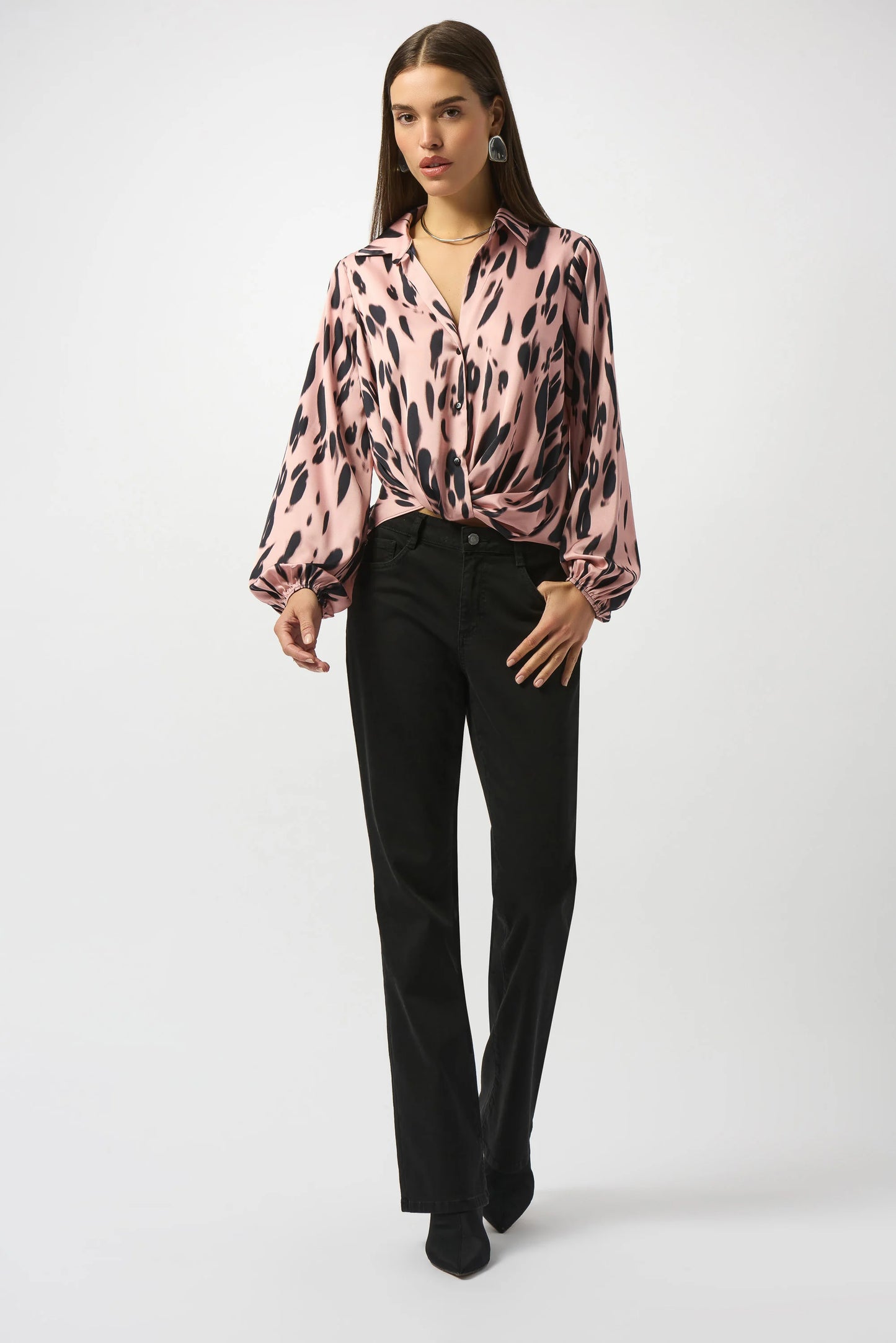 Recycled Satin Animal Print Draped Top 253059