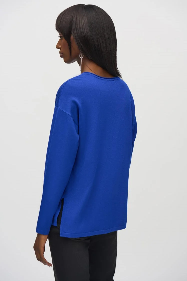 Joseph Ribkoff Sweater Knit V-Neck Pullover Royal Sapphire 244923