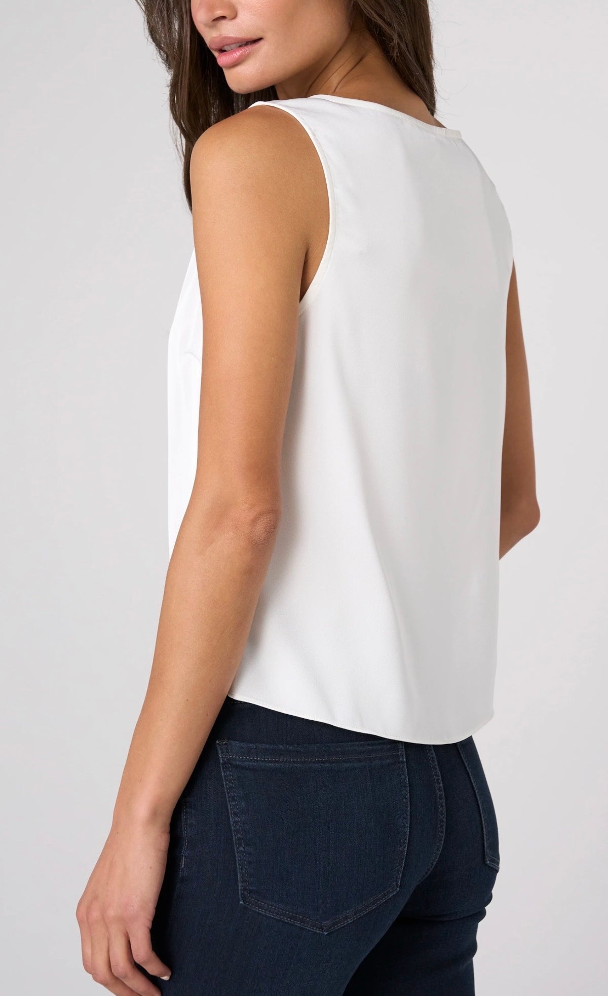 V-neck Woven Tank W/ Lace Trim