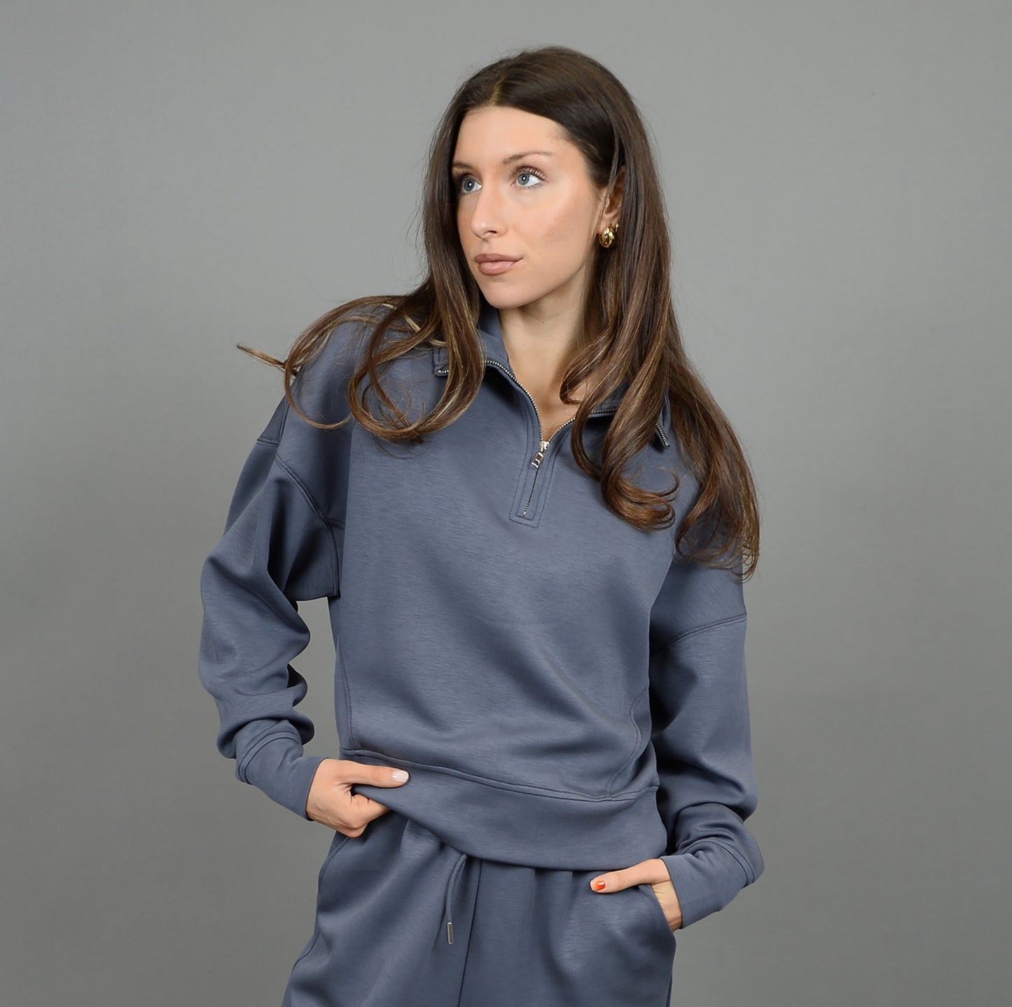 RD Style Mailyn Scuba Quarter Zip Steel Blue