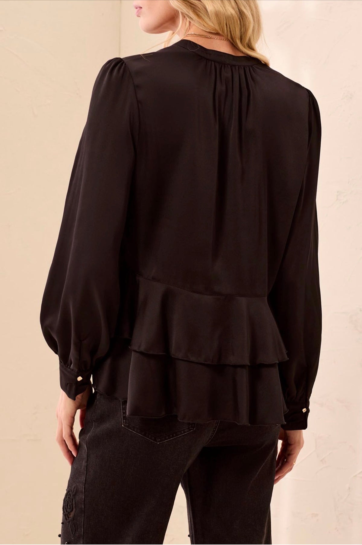 Tribal Tiered Hem Blouse Black
