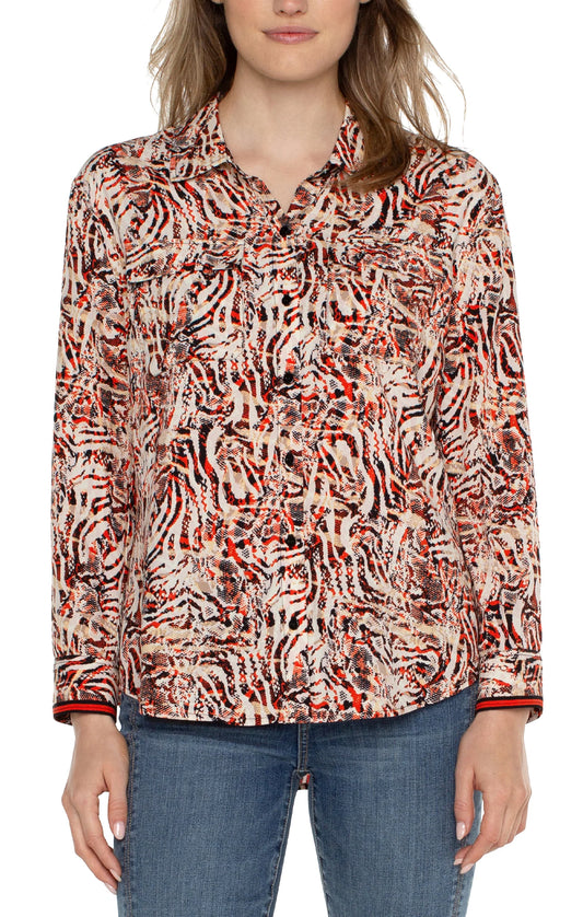 Liverpool Flap Pocket Button Up Blouse Abstract Print