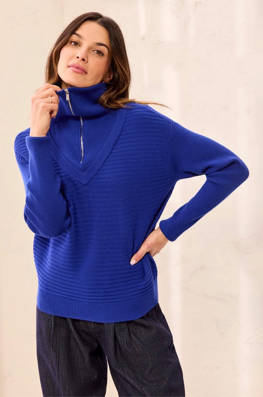 Tribal Soft Quarter Zip Sweater Electric Blue