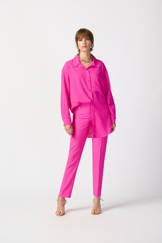Joseph Ribkoff Long Textured Woven High-Low Blouse Ultra Pink 241259