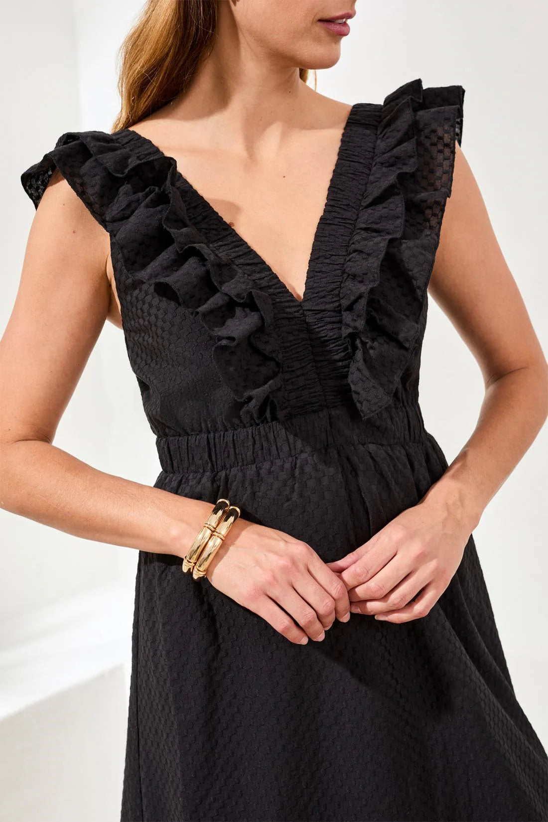Tribal Embroidered Cotton Frill Maxi Dress