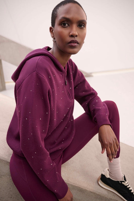 Joseph Ribkoff Embellished Hooded Pullover Sweater Elderberry 264618
