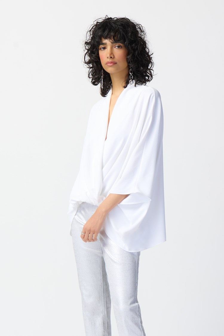 Joseph Ribkoff Woven Dolman Sleeve Wrap Top White 241218