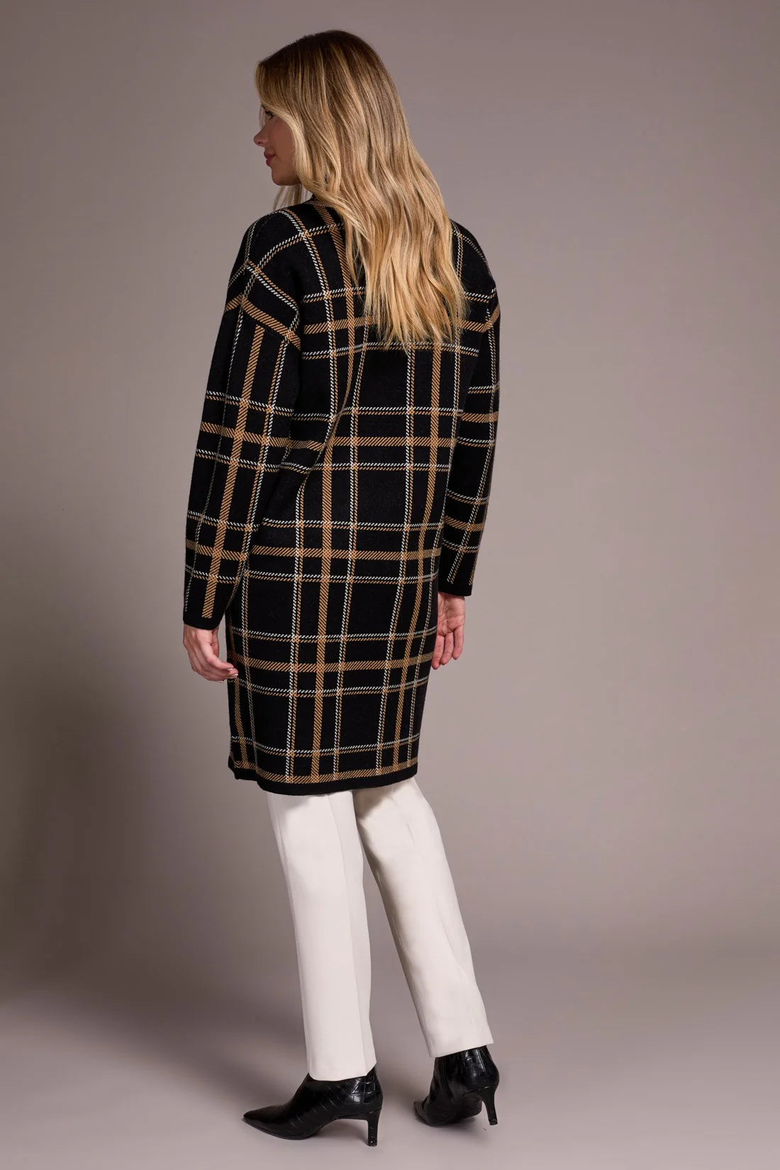 DOUBLE KNIT LONG PLAID COATIGAN