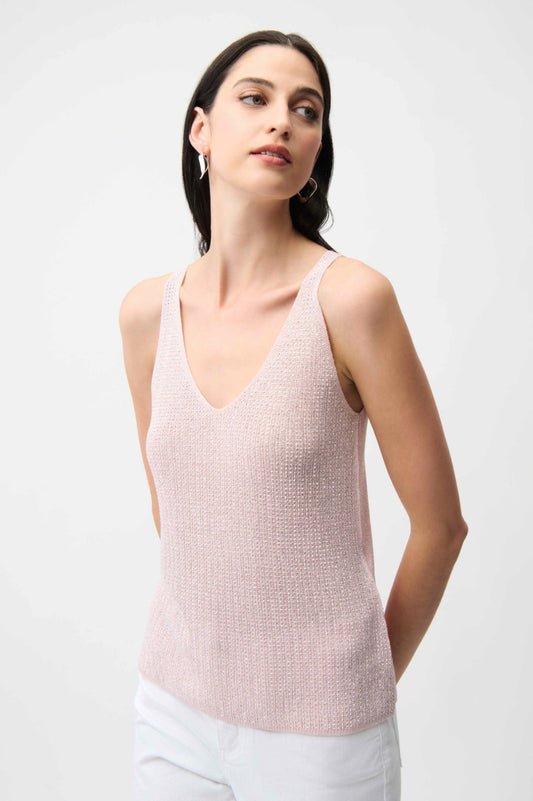 Joseph Ribkoff Metallic Knitted Camisole with Rhinestones Petal Pink 252915S26