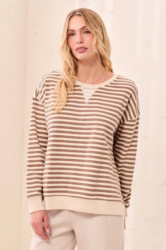 Tribal Drop Shoulder Striped Crewneck Fossil