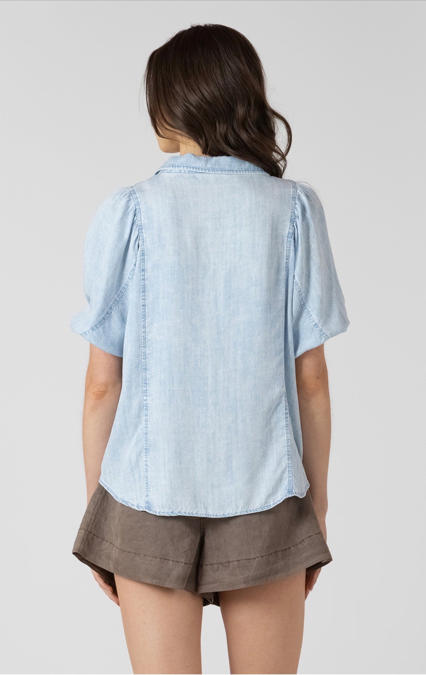 Dex Panelled Button Front Blouse Bleached Indigo