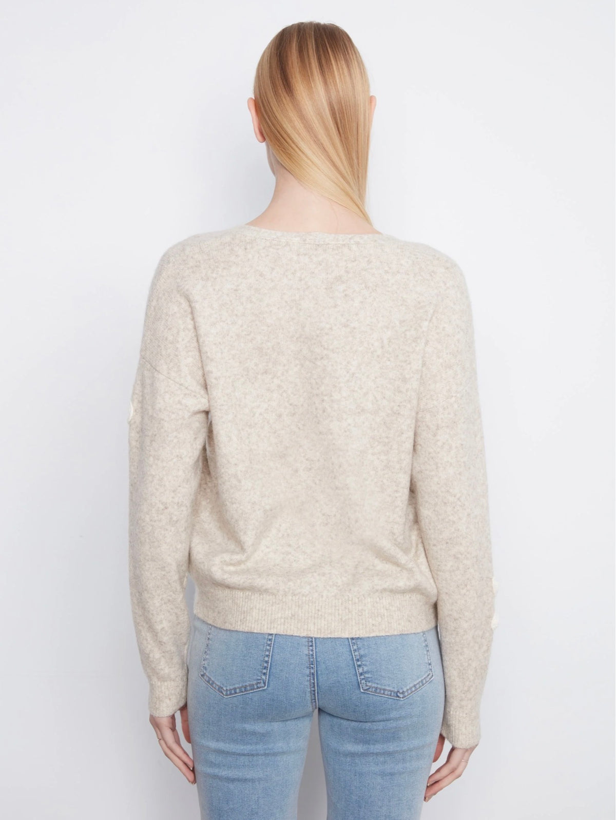 Charlie B Floral Appliqué V- Neck Sweater