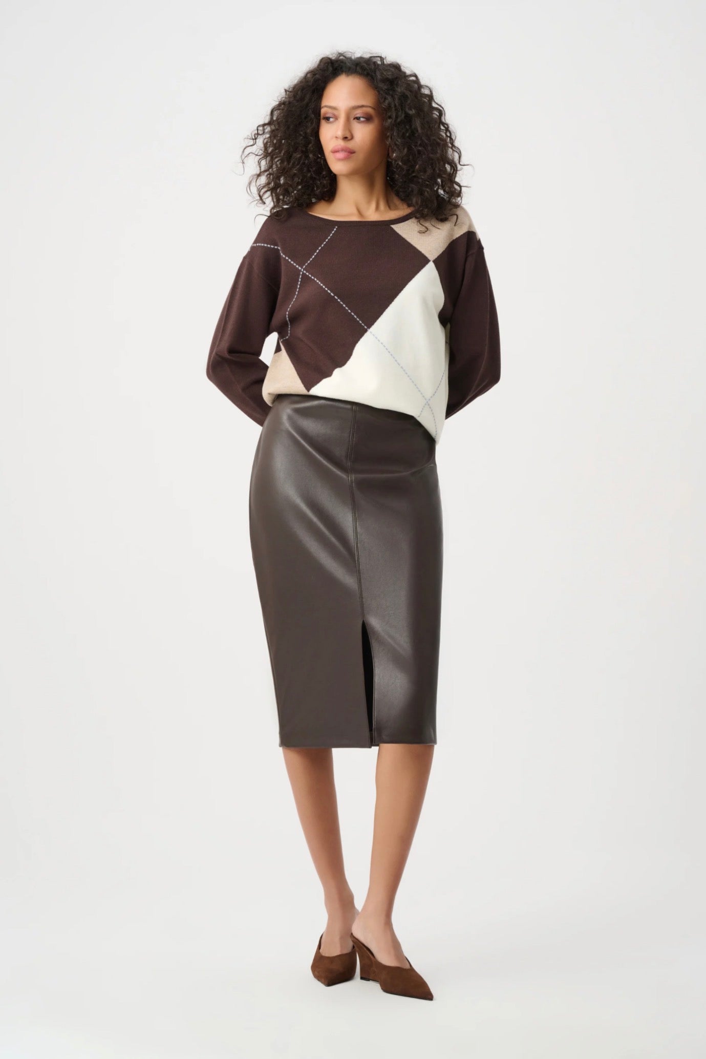 Joseph Ribkoff Bonded Leatherette Pencil Skirt Mocha 263213