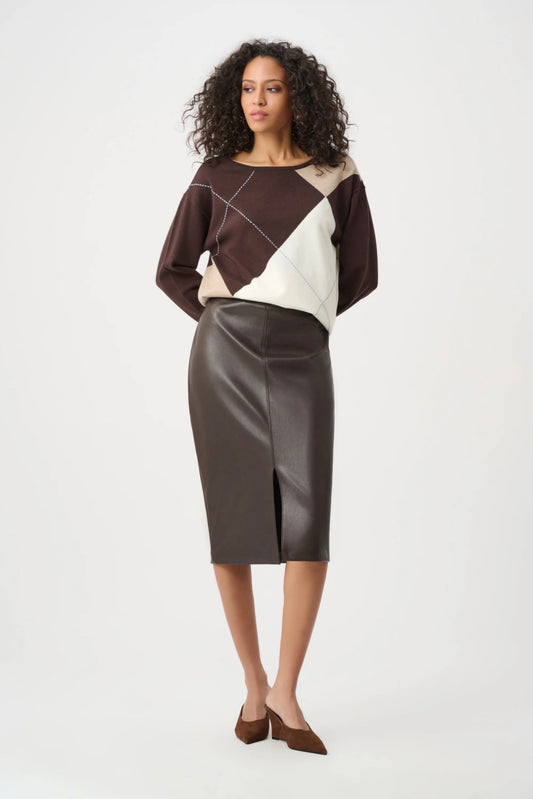 Joseph Ribkoff Bonded Leatherette Pencil Skirt Mocha 263213