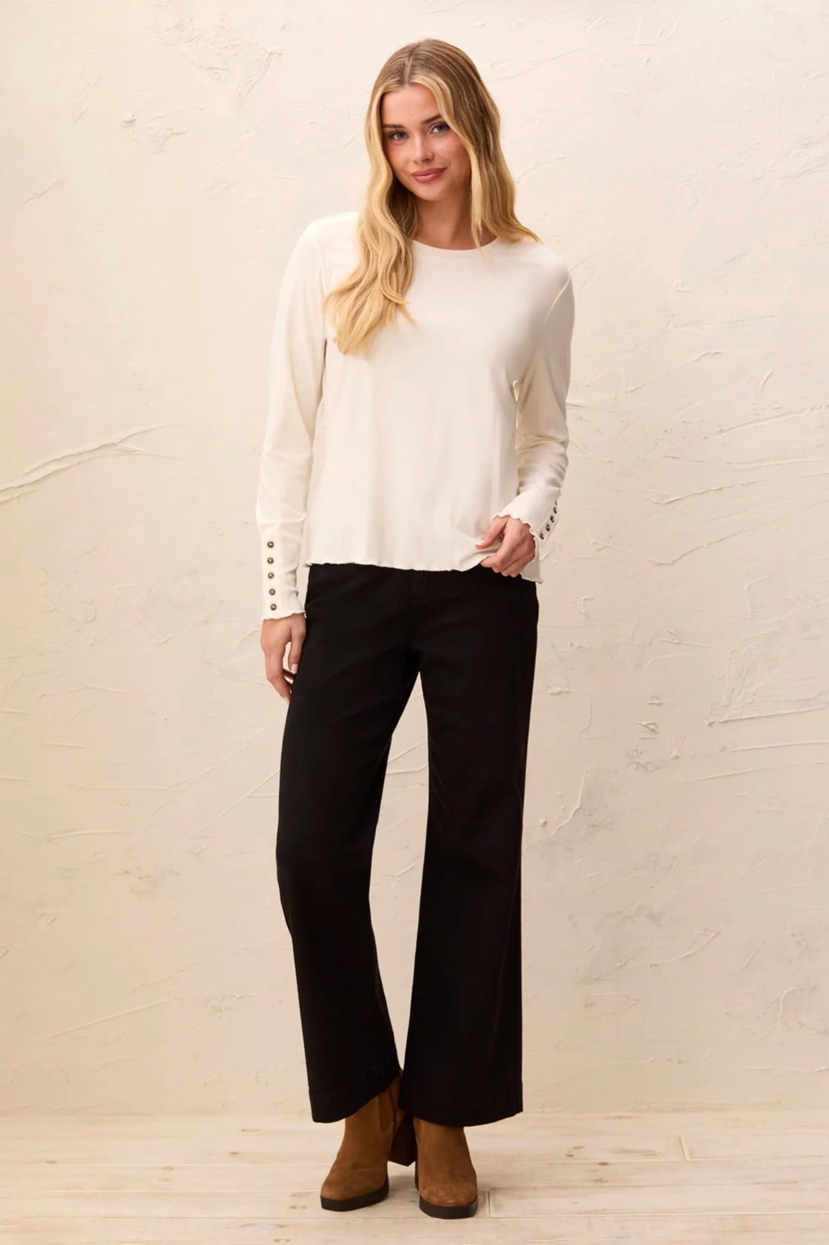Tribal Button Cuff Ruffle Hem Top Moonstone