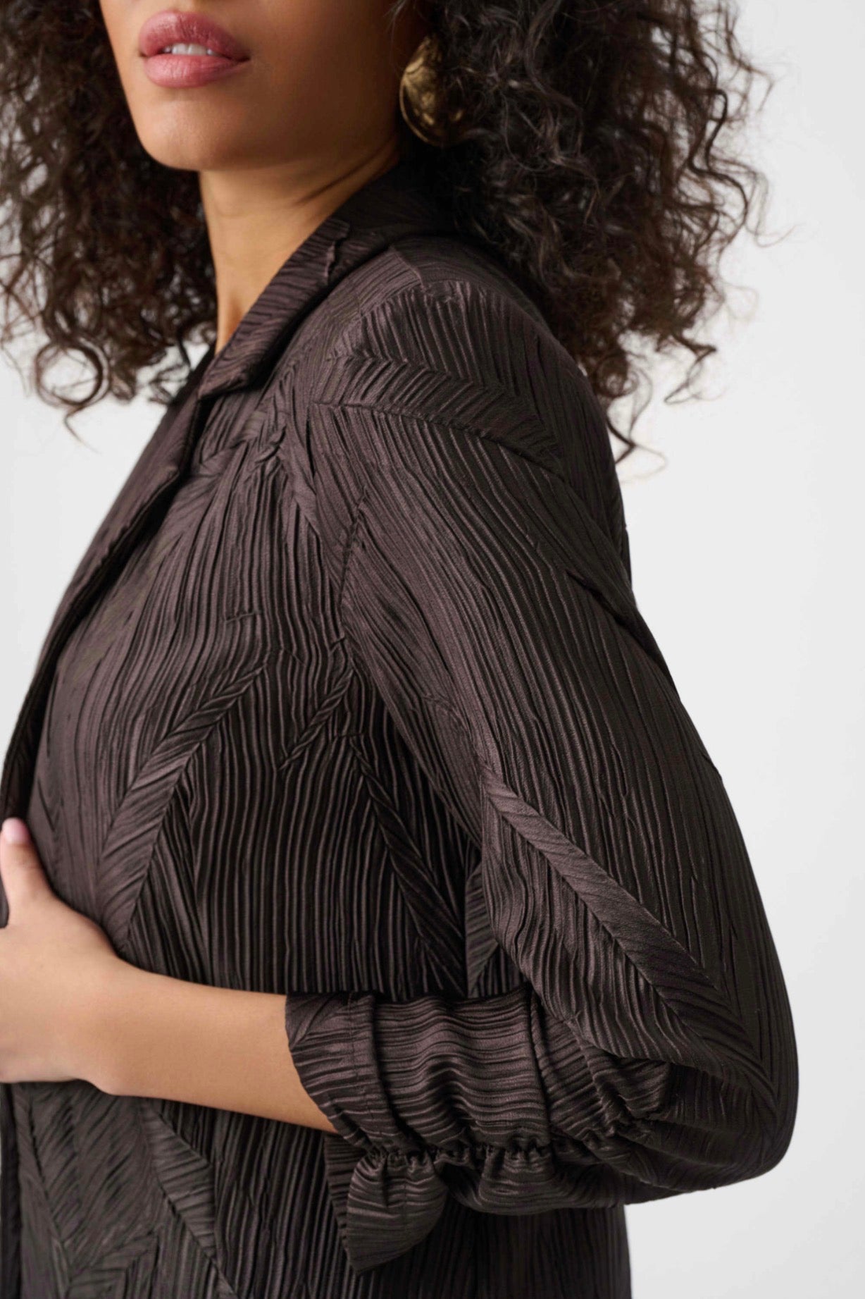 Joseph Ribkoff Pleated Satin Open Blazer Mocha 263050