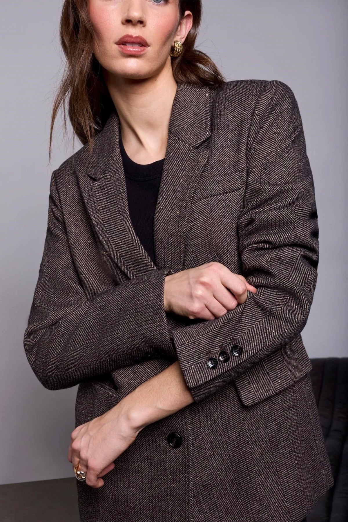 Tribal Blue Thread Herringbone Sequin Tweed Blazer