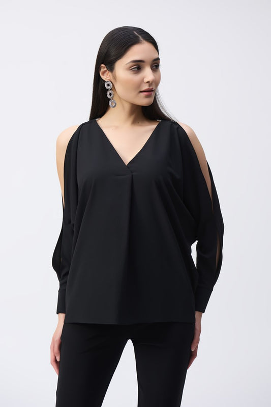 Joseph Ribkoff Woven Boxy Top with Dolman Sleeves Black 243248