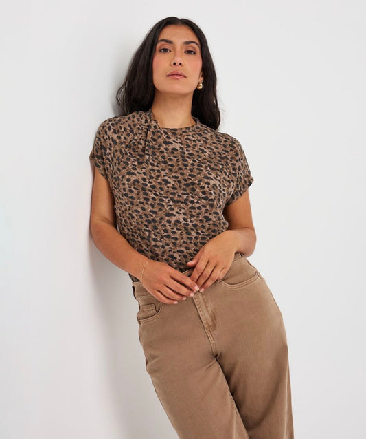 Esqualo Twist Shoulder Leopard Top