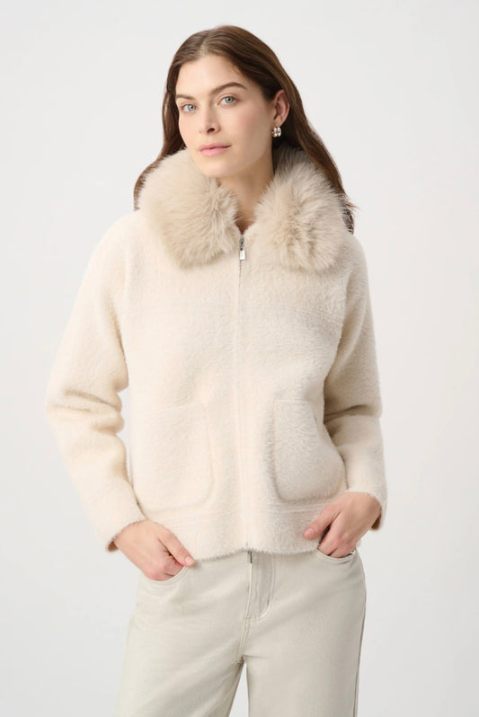 Joseph Ribkoff Detachable Faux Fur Collar Jacket Birch 264920