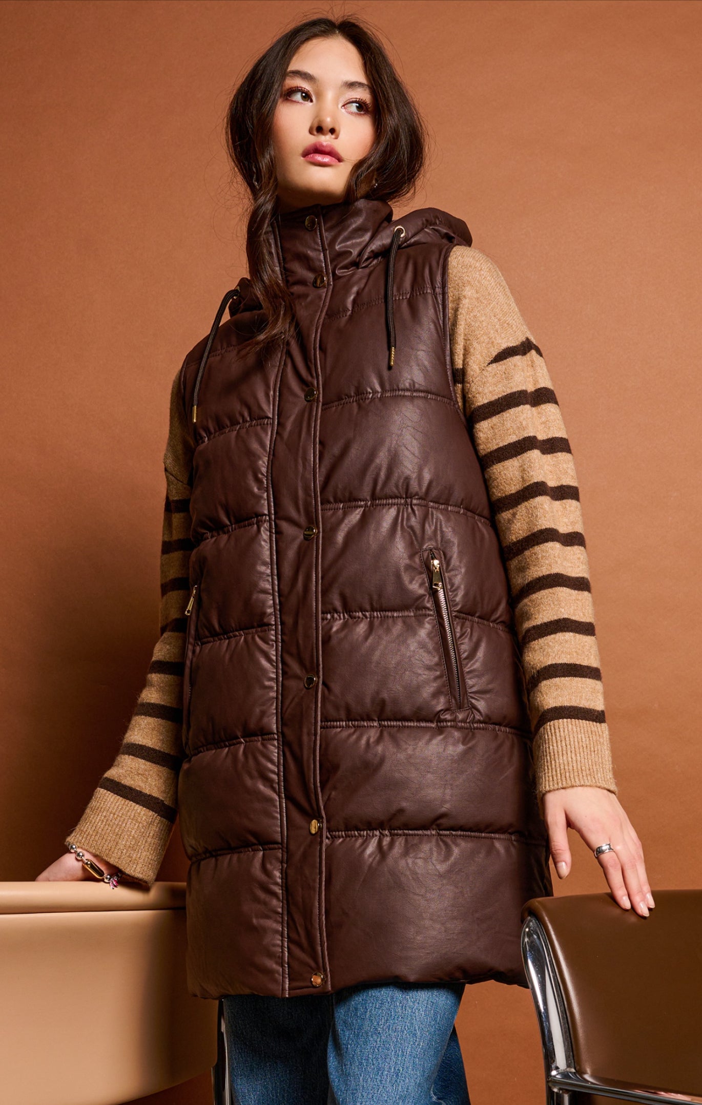 Dex Deep Brown Hooded Puffer Vest