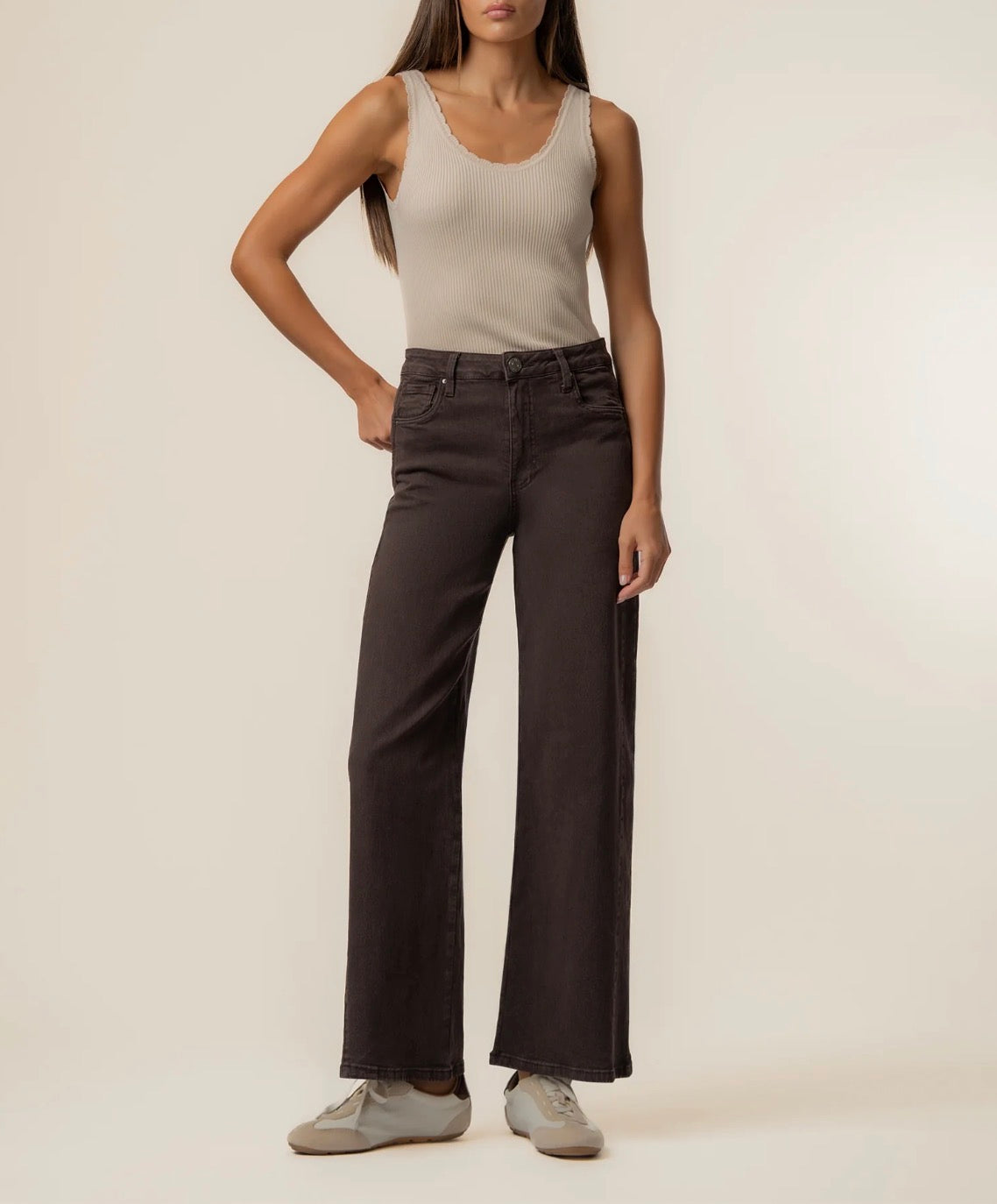 Kut Meg High Rise Wide Leg Jeans Chocolate