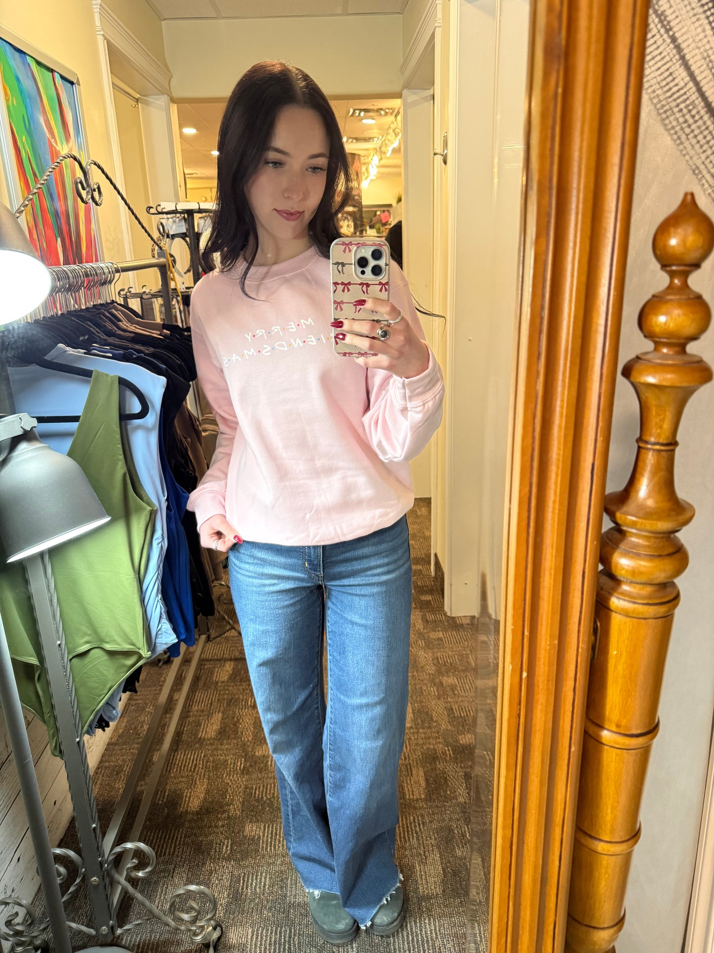 Blonde Ambition Merry Friendsmas Crewneck Pink