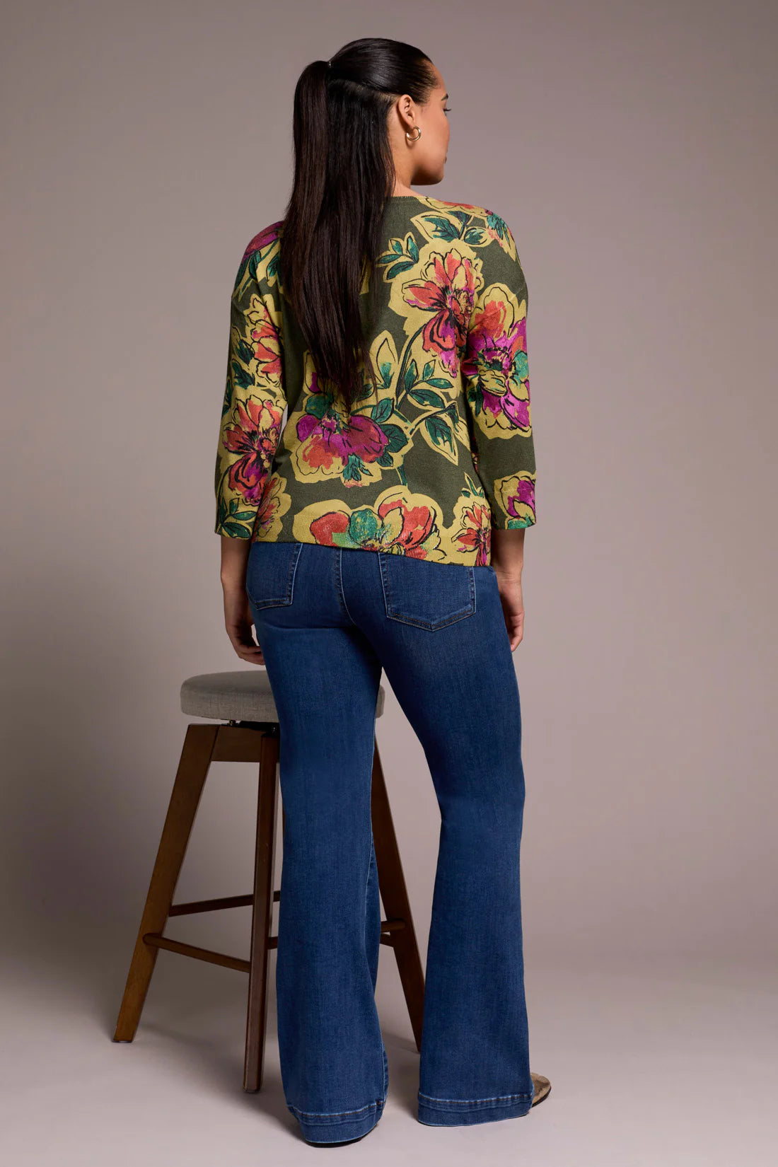 Tribal 3/4 Sleeve Sweater Chive