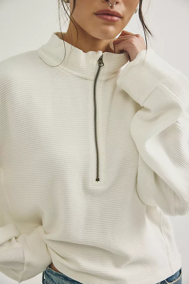 Free People Celeste Quarter Zip Clean Ivory