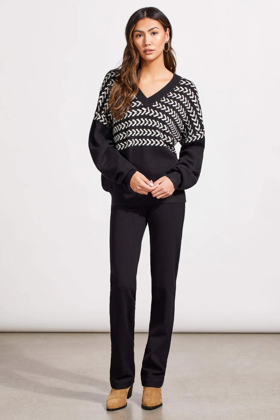 Tribal V-Neck Intarsia Sweater