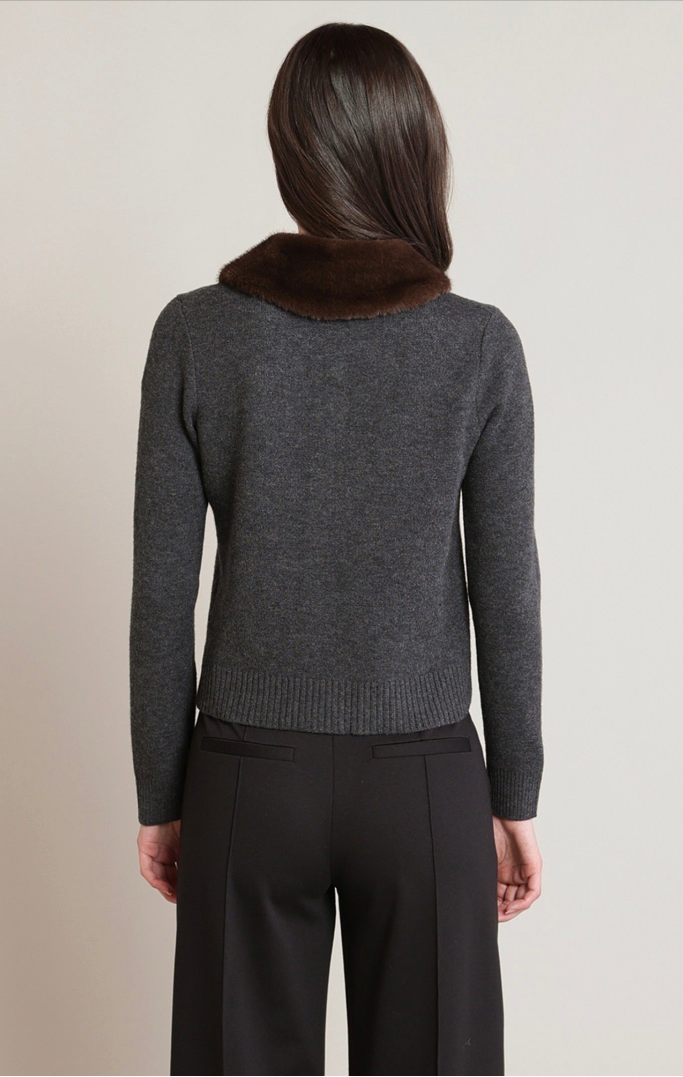 Black Tape Fur Lapel Cardigan Charcoal
