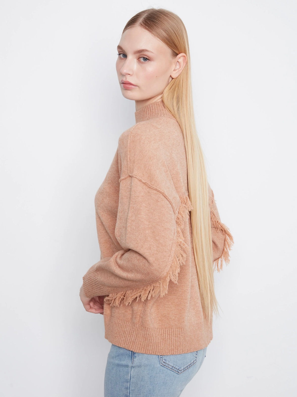 Charlie B Fringe Mock Neck Sweater