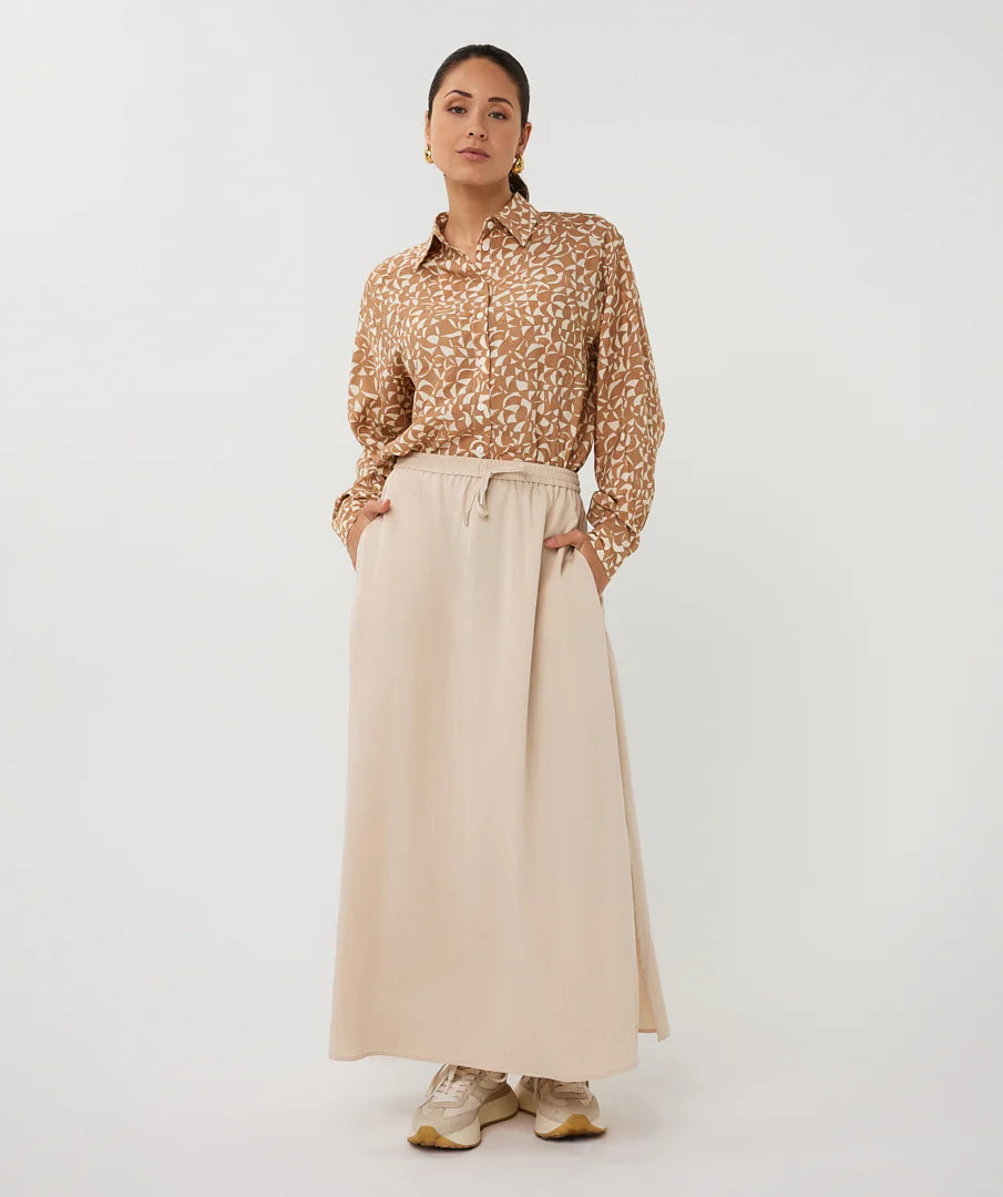 Esqualo Button Up Printed Blouse Cappucino