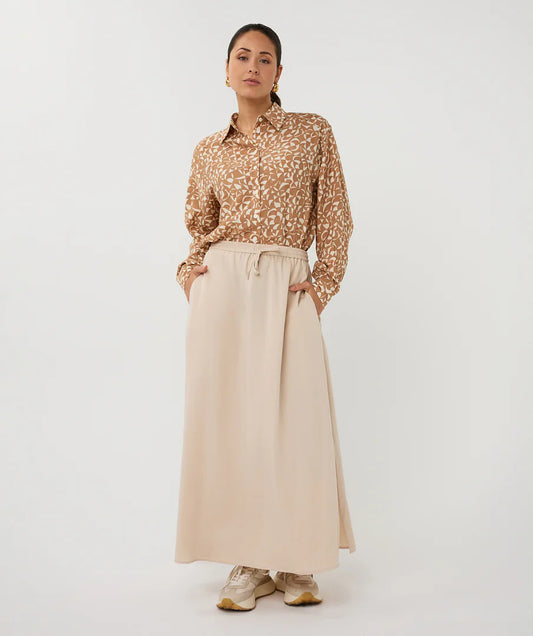 Esqualo Button Up Printed Blouse Cappucino