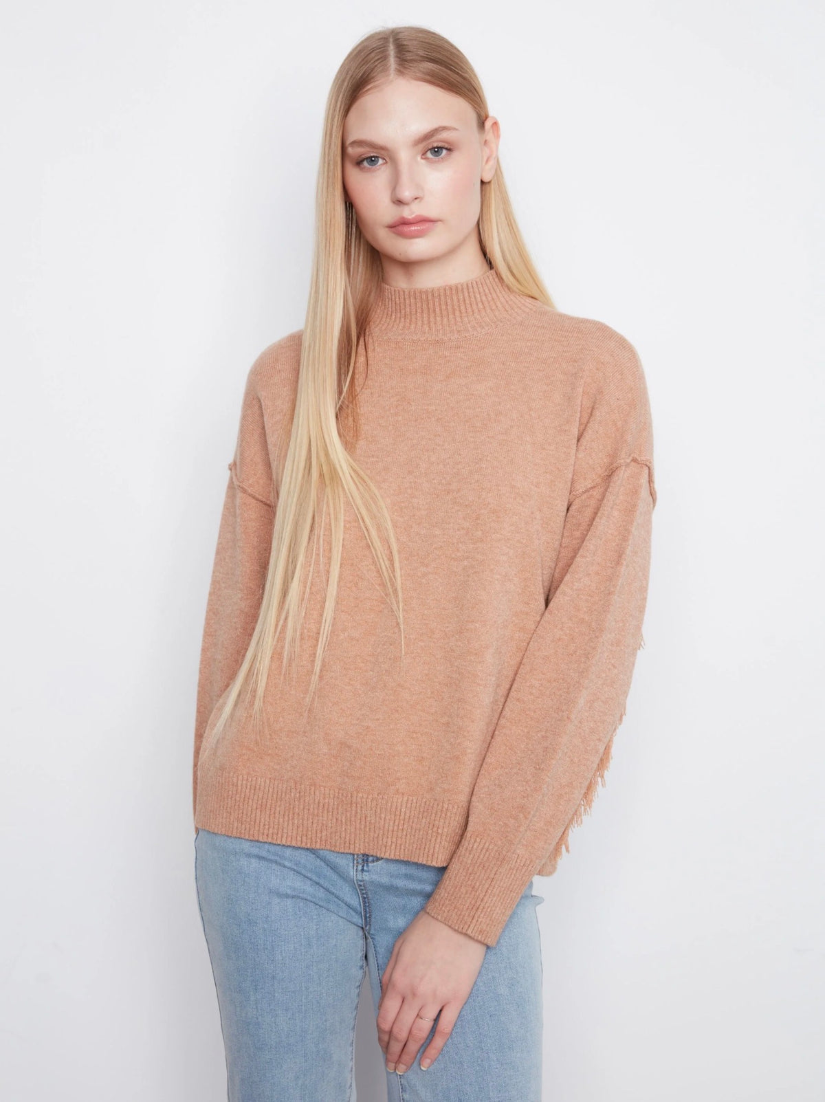 Charlie B Fringe Mock Neck Sweater
